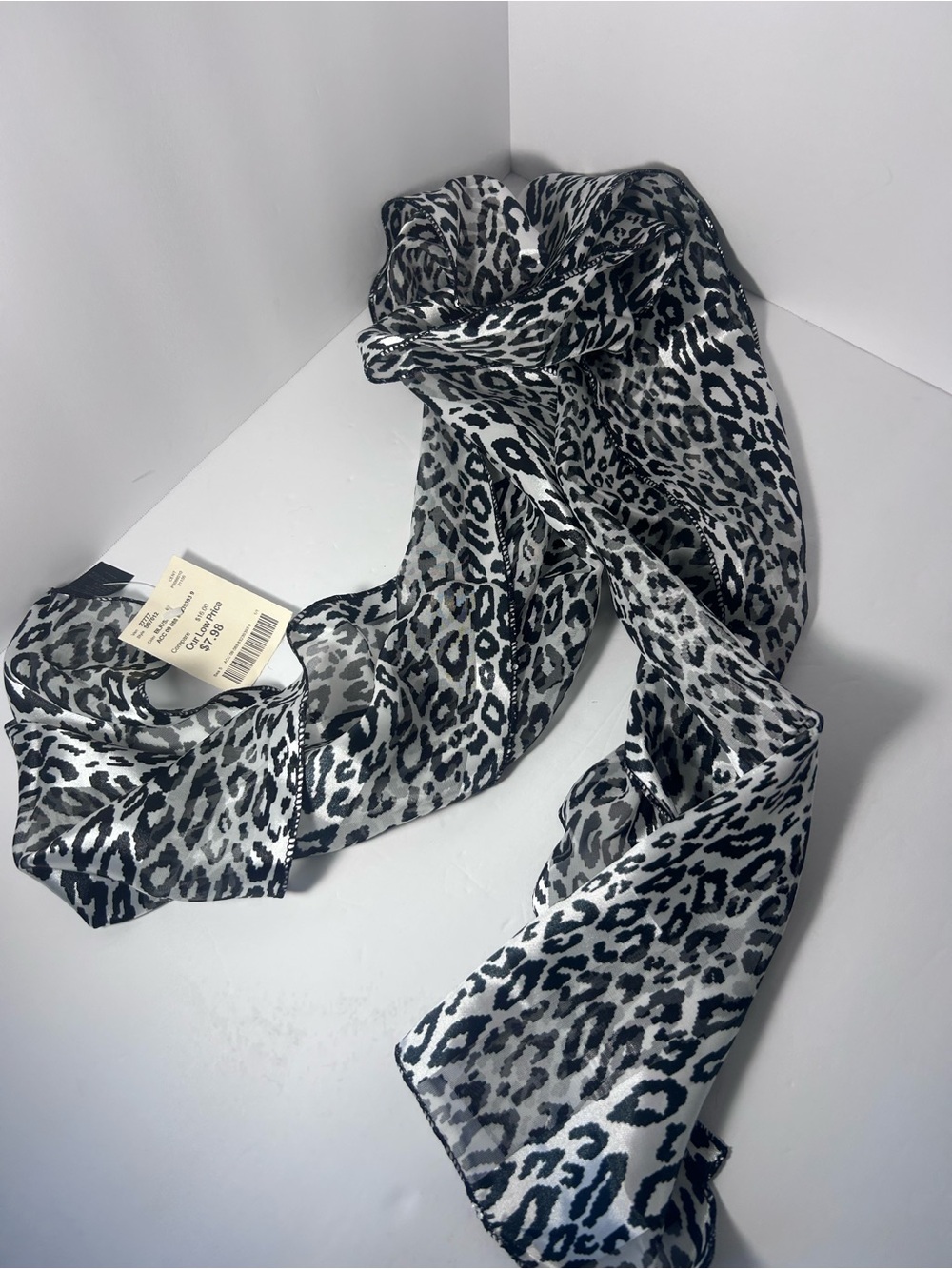 Animal Print Sheer Scarf - Black & White